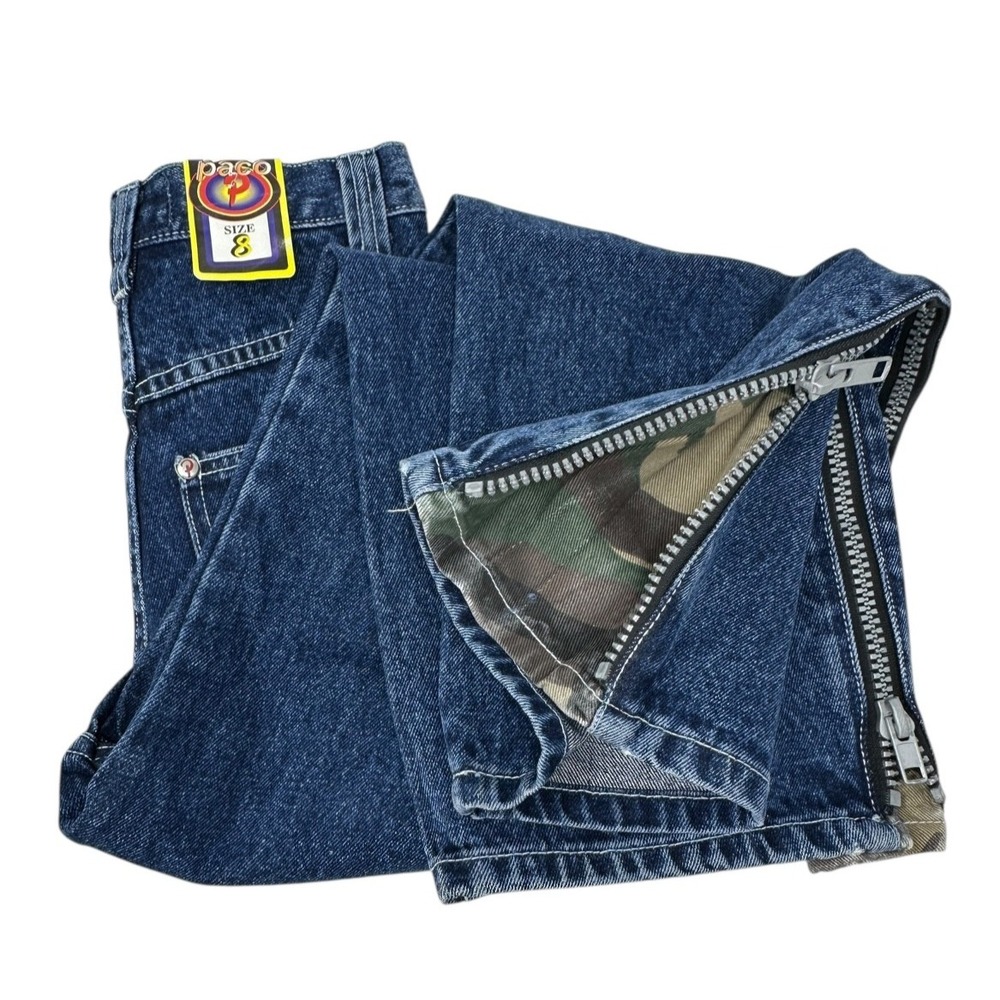 PACO JEANS Blue Baggy Skater SIDE ZIPPER Loose Wide Leg 90s‎ Y2K Vintage SIZE 8